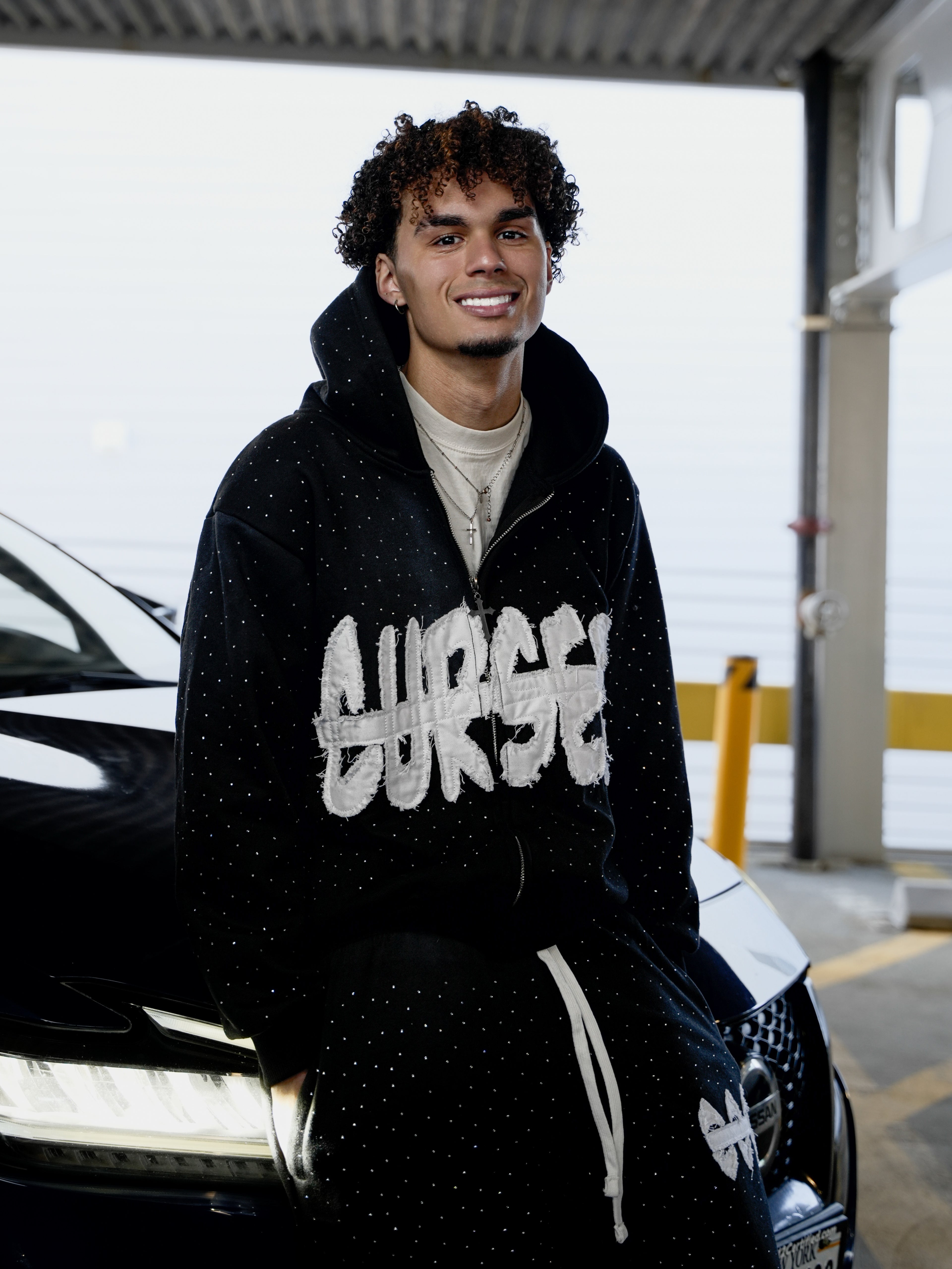 Cursed Protection Rhinestone Zip up